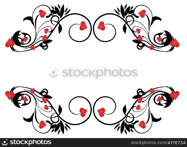 valentine illustration of a abstract floral frame with hearts