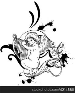 valentine illustration of a vintage angel with harp