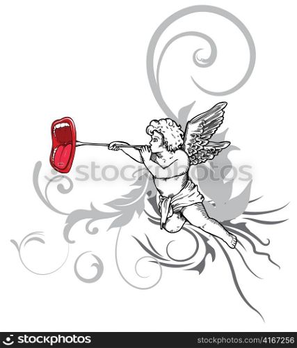 valentine illustration of a vintage angel with trumpet
