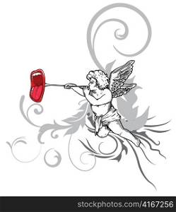 valentine illustration of a vintage angel with trumpet