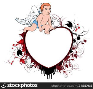 valentine illustration of an abstract heart with floral and angel