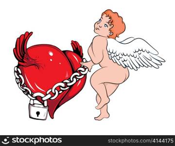valentine illustration of an abstract heart with wings and angel