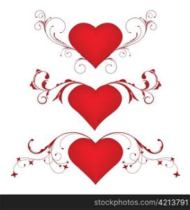 valentine illustration of three abstract heart with floral