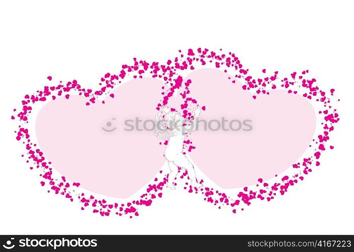 valentine illustration of two hearts with grunge and angel