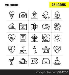 Valentine Line Icon Pack For Designers And Developers. Icons Of Basket, Cart, Romantic, Valentine, Camera, Image, Romantic, Valentine, Vector