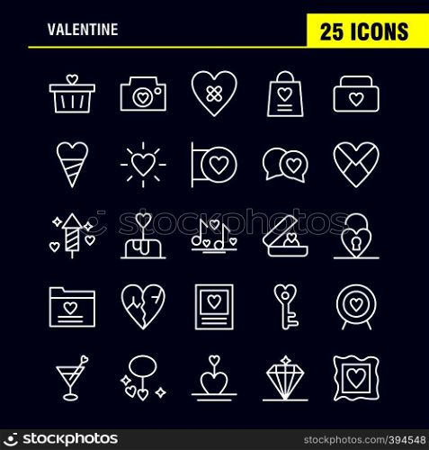 Valentine Line Icon Pack For Designers And Developers. Icons Of Basket, Cart, Romantic, Valentine, Camera, Image, Romantic, Valentine, Vector