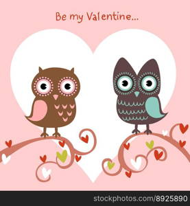 Valentine love card with cute romantic owls vector image