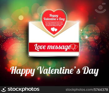 Valentine mail message with heart and bokeh background