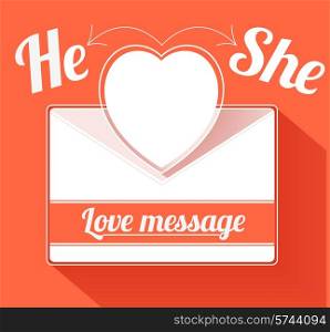 Valentine mail message with heart he and she