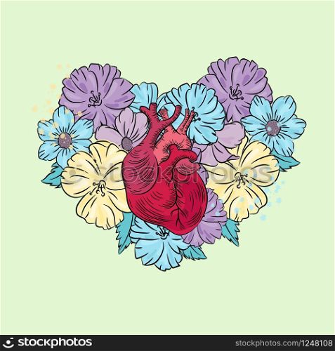VALENTINE POSTCARD Care Heart Lifestyle Vector Illustration