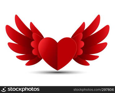 Valentine Red Heart with Wings, Vector Illustration