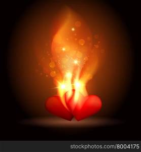 Valentine&rsquo;s Day background with burning hearts
