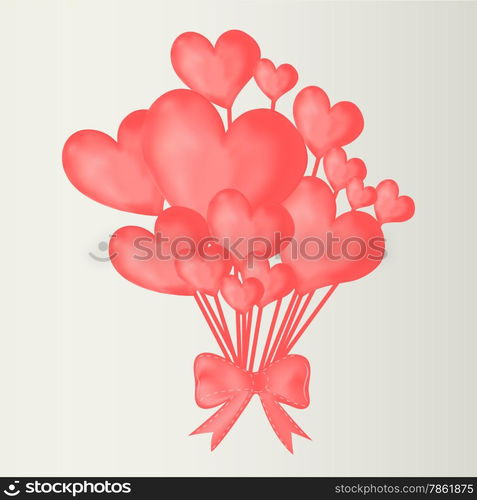 Valentine&rsquo;s day background with heart balloons with ribbon. Vector illustration. Bunch of pink and red balloons. Festive background for Mothers day or Womans Day.