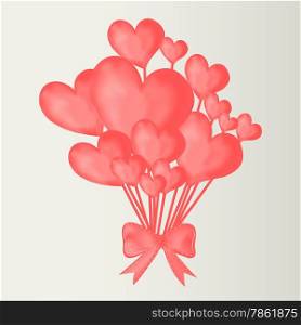 Valentine&rsquo;s day background with heart balloons with ribbon. Vector illustration. Bunch of pink and red balloons. Festive background for Mothers day or Womans Day.