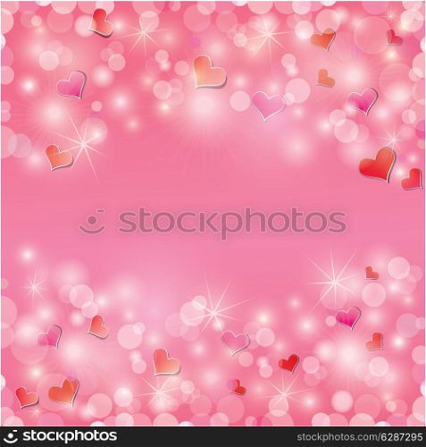 Valentine&rsquo;s day background with hearts and lights - holiday pink abstract