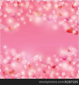 Valentine&rsquo;s day background with hearts and lights - holiday pink abstract
