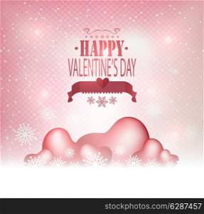 Valentine&rsquo;s Day Background With Hearts, Snow And Title Inscription
