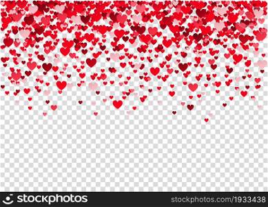 Valentine&rsquo;s day background with red flying heart confetti. Design element for romantic love greeting card, Women&rsquo;s Day postcard, wedding invitation. Vector texture.