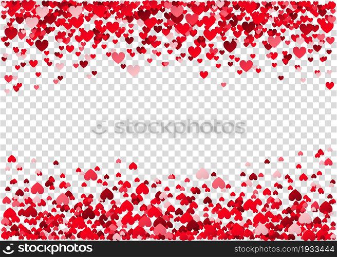 Valentine&rsquo;s day background with red flying heart confetti. Design element for romantic love greeting card, Women&rsquo;s Day postcard, wedding invitation. Vector texture.