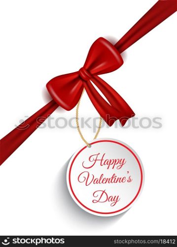 Valentine's Day background with red gift bow and label