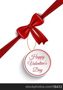 Valentine's Day background with red gift bow and label