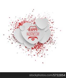 Valentine&rsquo;s Day Background With Red Splashes, Hearts And Title Inscription