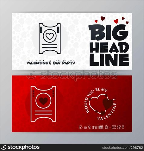 Valentine's Day Big Banner Template. Red Background