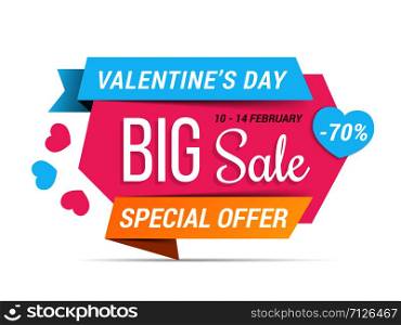 Valentine&rsquo;s day big sale, pink banner, vector eps10 illustration. Valentine&rsquo;s Day Sale