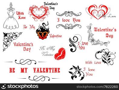 Valentine&rsquo;s Day calligraphic and decorative elements for holiday design