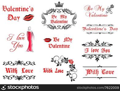 Valentine&rsquo;s Day calligraphic elements and symbols for holiday and love concept design