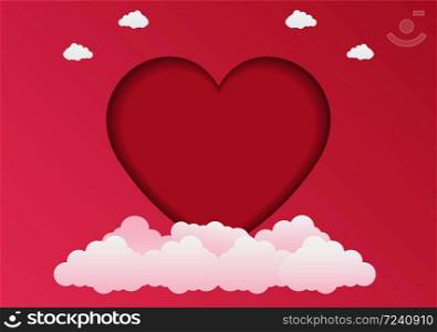 Valentine&rsquo;s day card in a heart frame,paper art style.vector illustrator