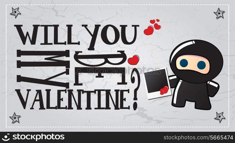 Valentine&rsquo;s day card with cute cartoon ninja character