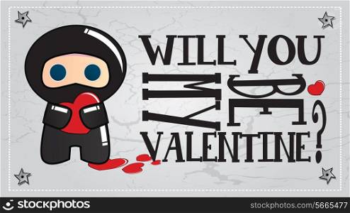 Valentine&rsquo;s day card with cute cartoon ninja character