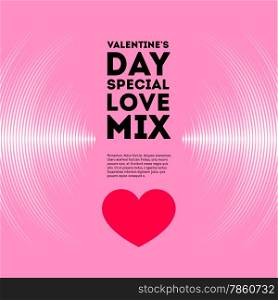 Valentine&rsquo;s Day card with pink vinyl tracks and red heart