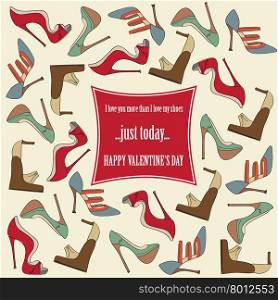 Valentine&rsquo;s Day card with shoes and funny message, vector format