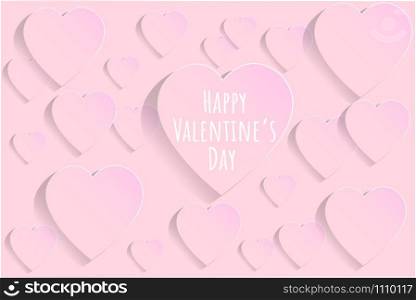 Valentine&rsquo;s day concept background. Vector illustration. Pink paper hearts on pastel pink background. Cute love sale banner or greeting card