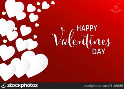 Valentine&rsquo;s day concept background. Vector illustration. White paper hearts on red background. Cute love sale banner or greeting card