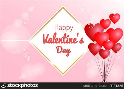 Valentine&rsquo;s day concept. Vector illustration. Red hearts balloon with frame. Cute love sale banner or greeting card