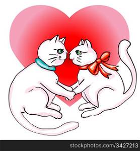 Valentine&rsquo;s Day cute cats in love, clip art isolated on white