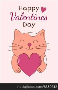 Valentine&rsquo;s Day greeting card with a cat. Vector illustration.. Valentine&rsquo;s Day greeting card with a cat. Vector illustration