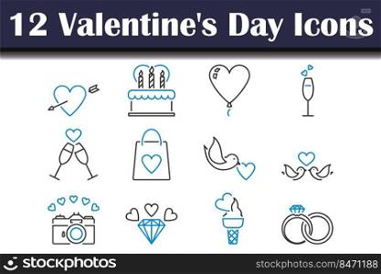 Valentine&rsquo;s Day Icon Set. Editable Bold Outline With Color Fill Design. Vector Illustration.