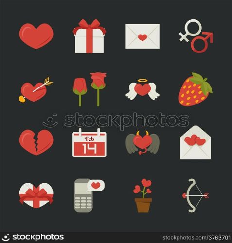 Valentine&rsquo;s day icons, love symbols , flat design , eps10 vector format