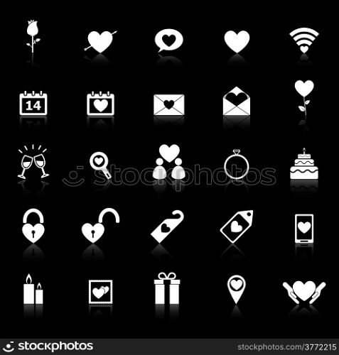 Valentine&rsquo;s day icons with reflect on black background, stock vector