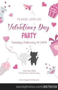 Valentine&rsquo;s Day invitation party flyer. Decorative vector template of invitation, flyer or greeting card. Vector illustration.