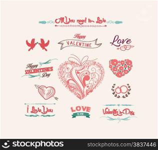 Valentine&rsquo;s day labels, icons elements collection
