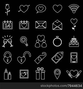 Valentine&rsquo;s day line icons on black background, stock vector