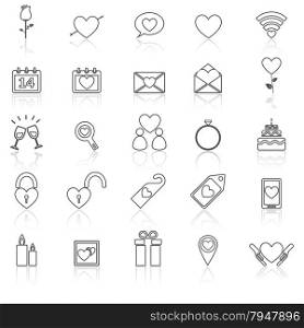 Valentine&rsquo;s day line icons with reflect on white, stock vector