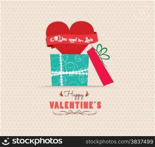 Valentine&rsquo;s Day love greeting card with gift
