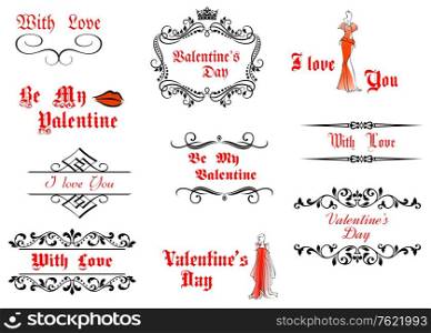 Valentine&rsquo;s Day messages and headlines set with calligraphic elements