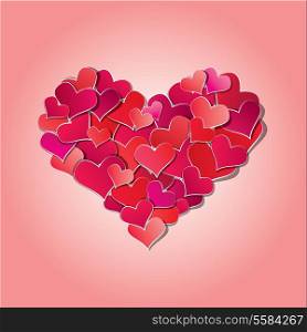 Valentine&rsquo;s day or Wedding background with Red hearts confetti in big heart shape.